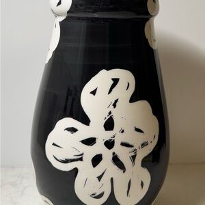 Bitossi Black Ceramic Vase with White Floral Motif